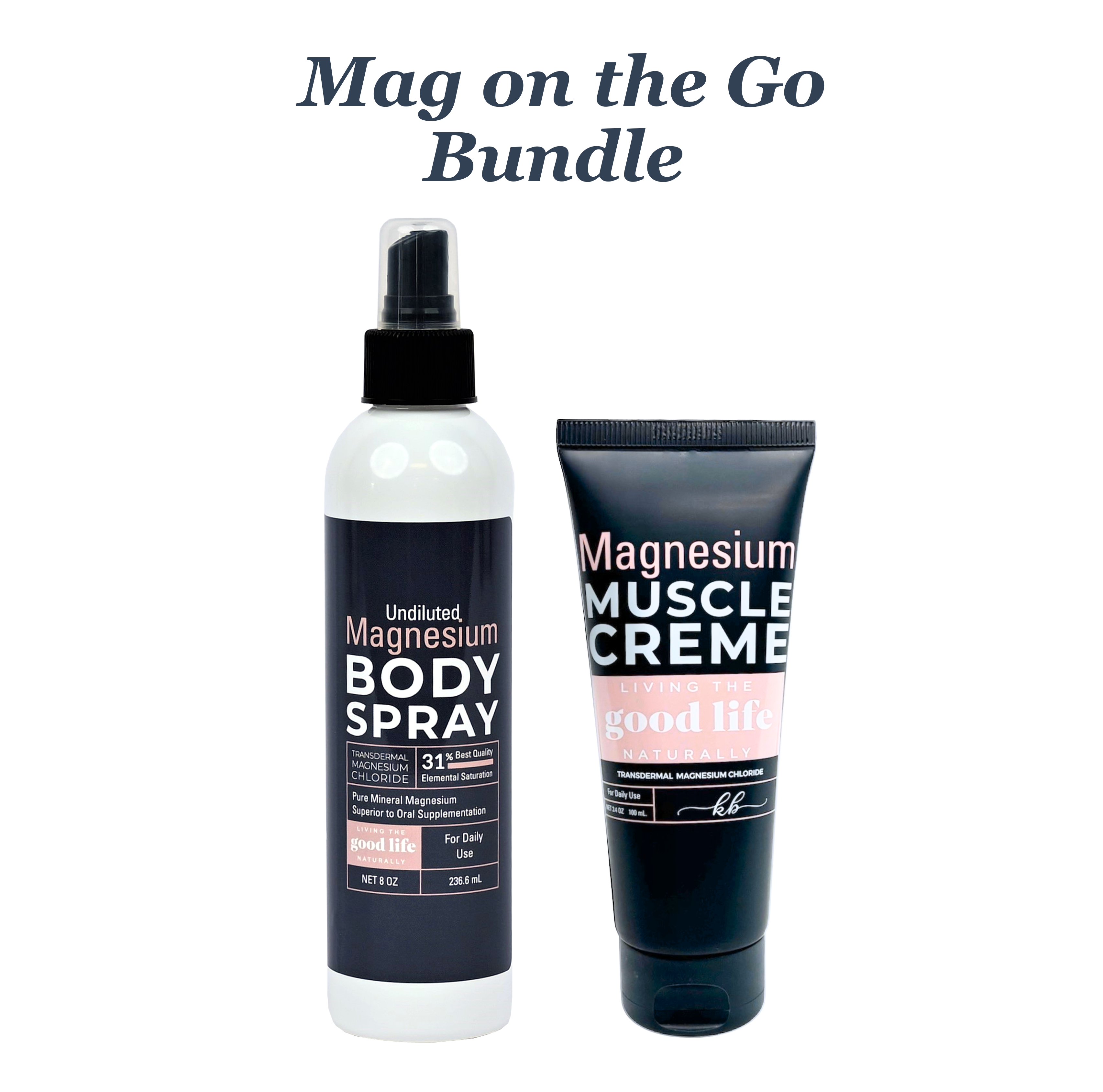 Mag on the Go Bundle with body spray and muscle creme on a white background for body relaxation