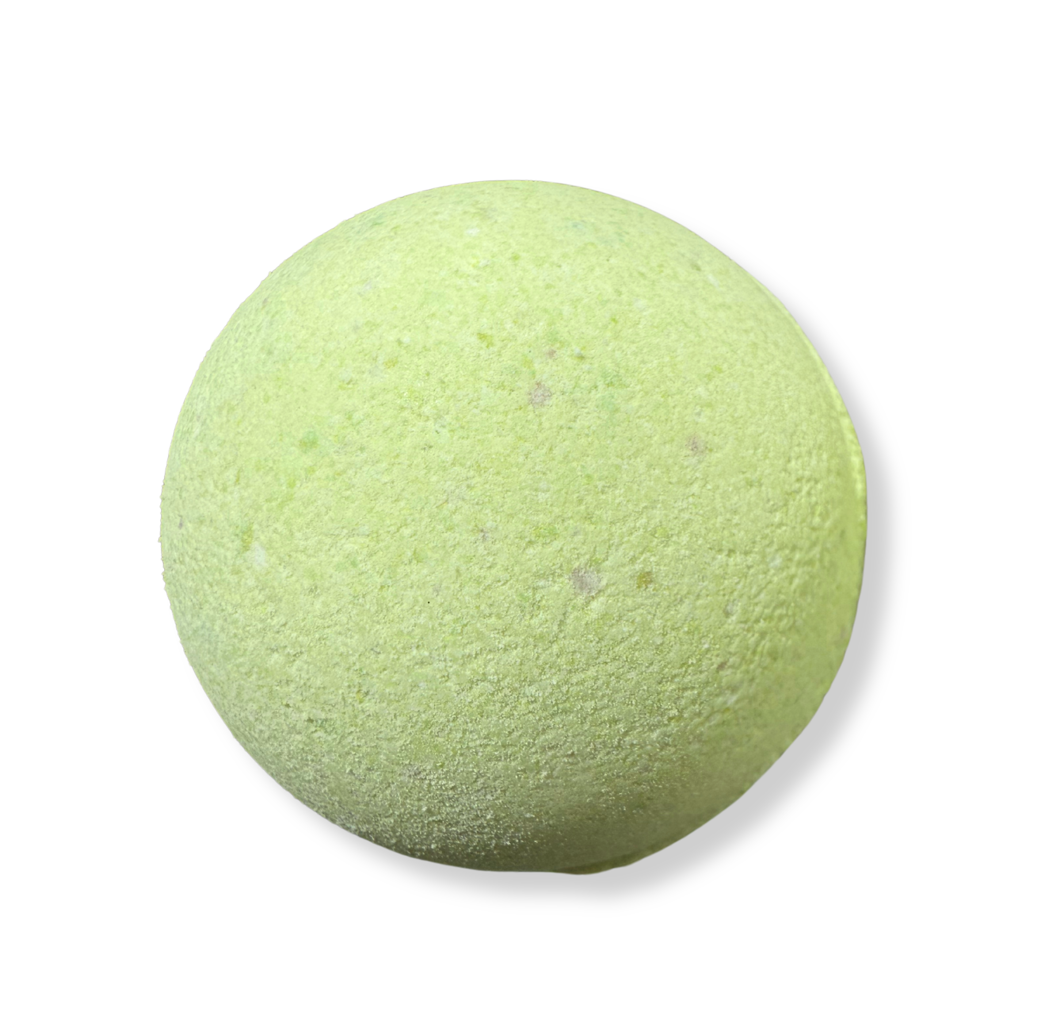 A green bath bomb with a textured surface on a white background, labeled 'Nature Boy' by living the good life naturally