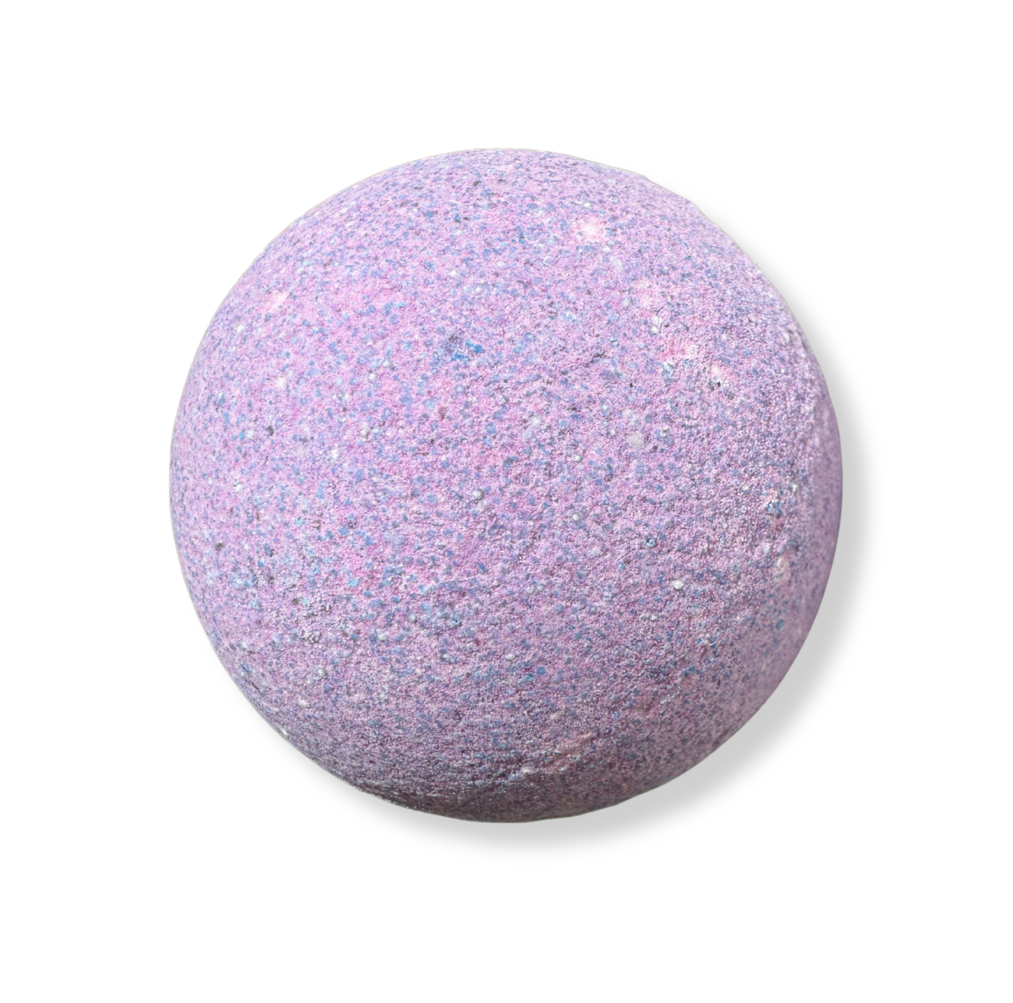 A purple bath bomb with a textured surface, hand-crafted with ingredients such as magnesium chloride and organic essential oils by living the good life naturally